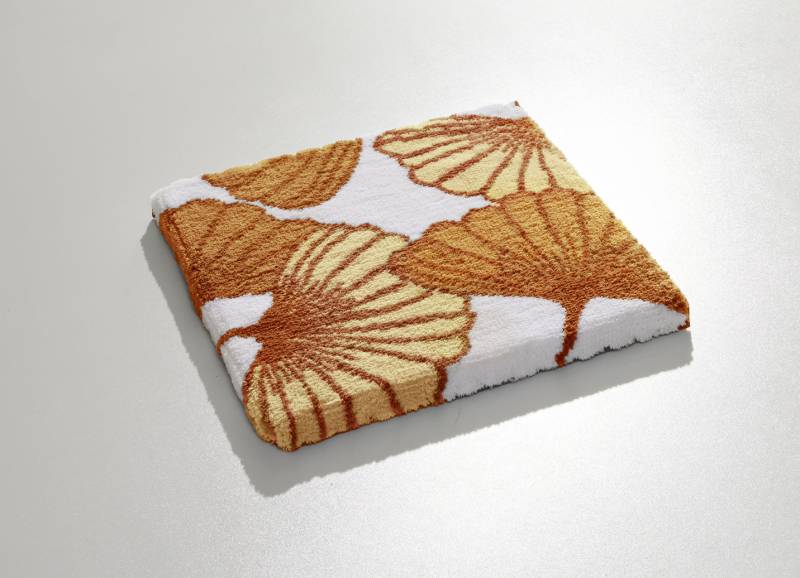 Badgarnitur mit Ginkgoblätter-Motiv, Größe 109 (Hänge-WC-Vorleger, 50/ 50 cm), Terra von Webana