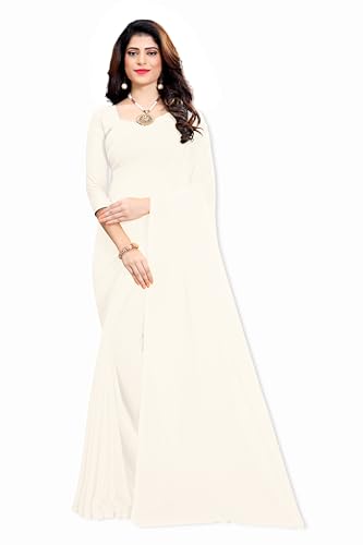 Webelkart Weißer Damen Designer Sari mit ungesäumter Georgette-Bluse - Elegante Party & Festkleidung | Leichter & Stilvoller traditioneller Fall für jeden Anlass von Webelkart