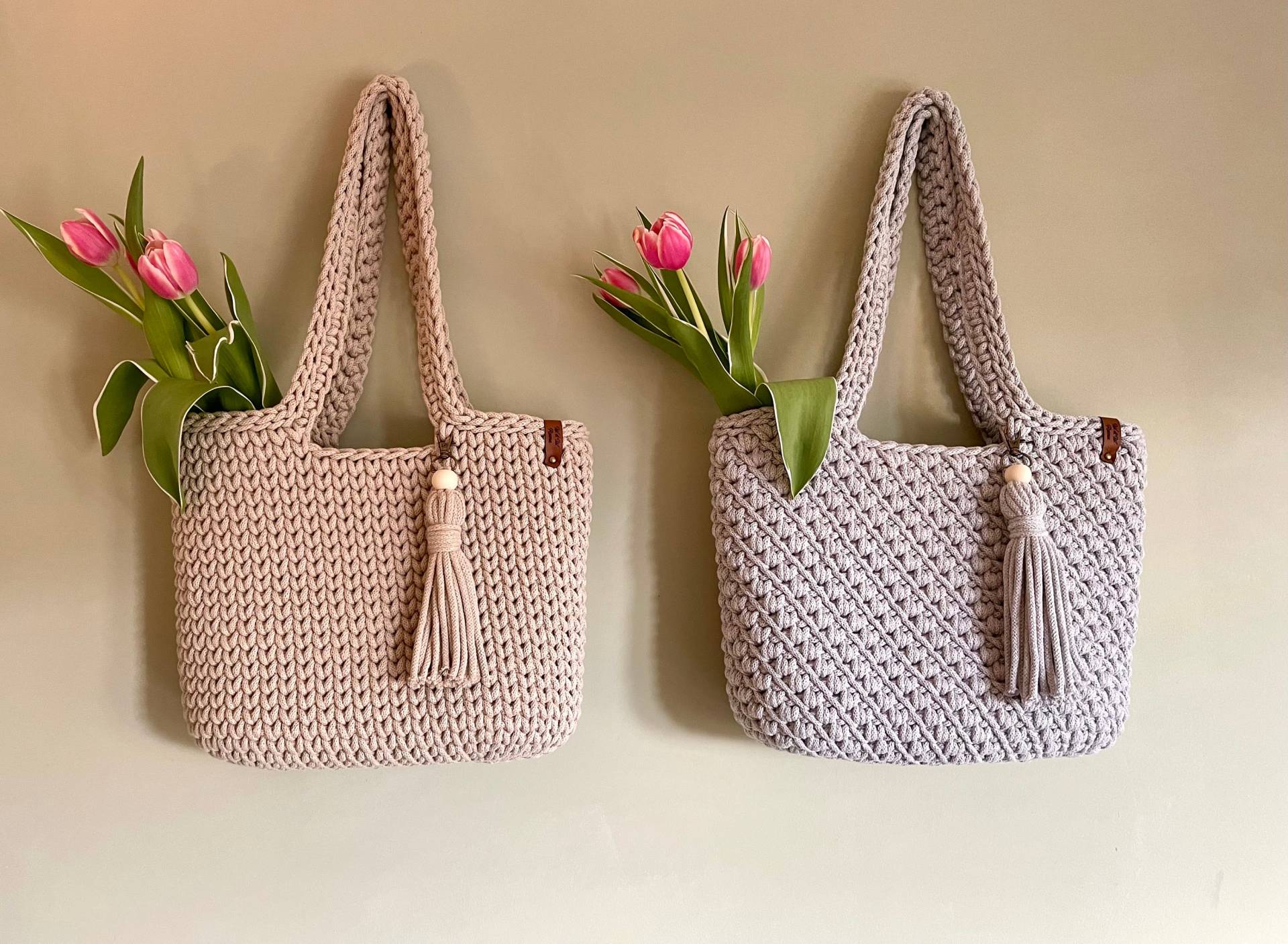 Shopper „Bella" Häkeltasche, Handtasche, Gehäkelt, Bobbiny Modern in 2 Mustern, Boho Shopper „Bella" Häkeltasche, Handtasche, Gehäkelt, Bobbiny Modern in 2 Mustern, Boho von WebenundWolleRama