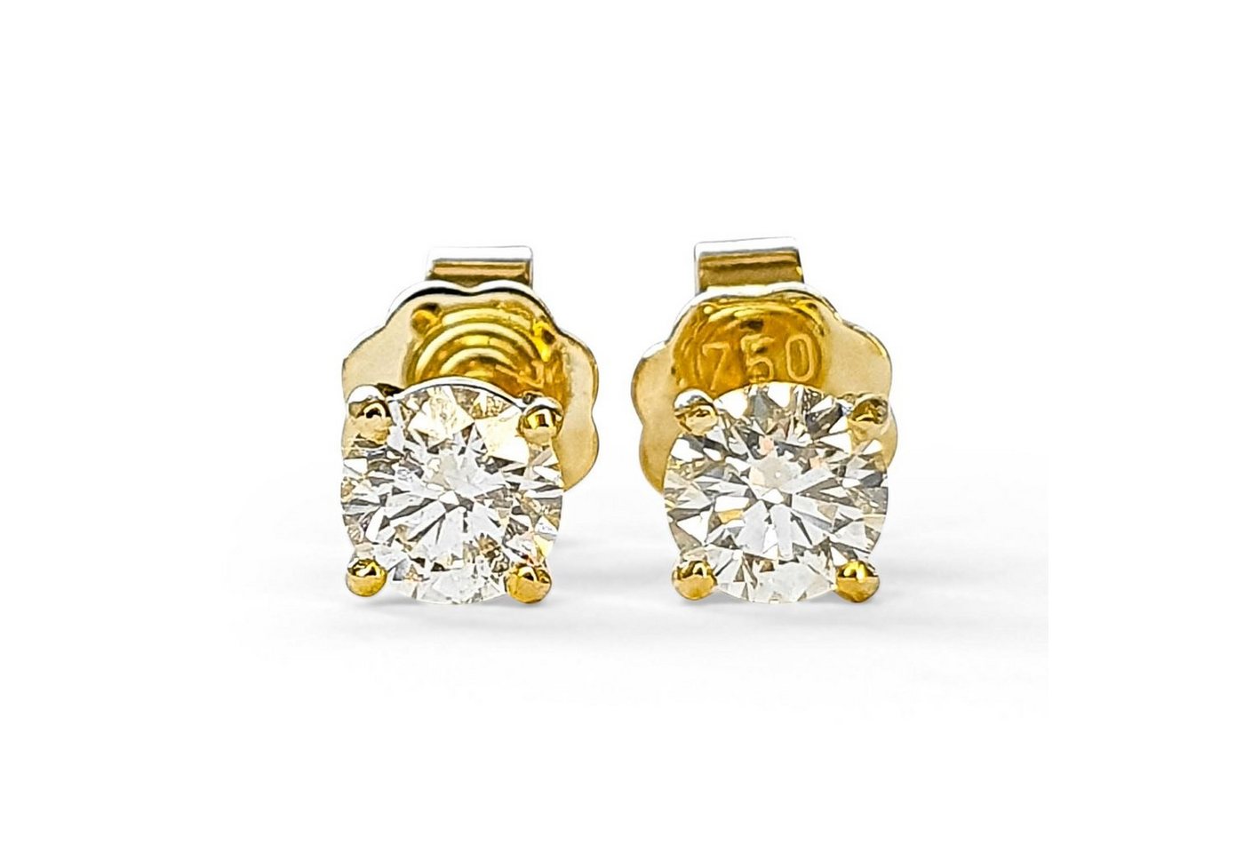 Webgoldschmied Paar Ohrstecker Diamant Ohrstecker 750 Gold mit 2 Brillanten 0,50 F/IF, handgearbeitet von Webgoldschmied