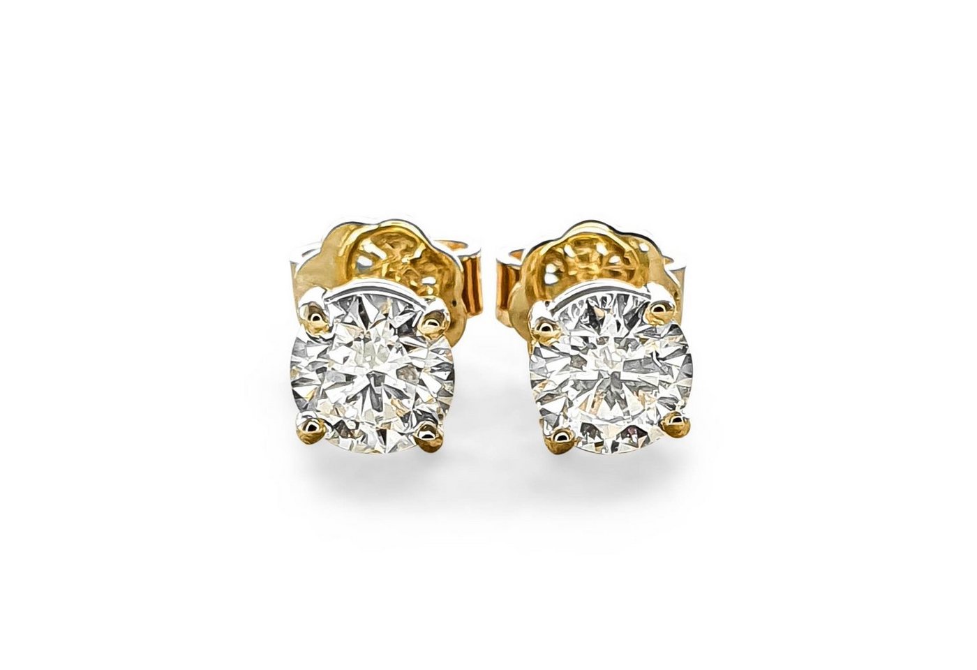 Webgoldschmied Paar Ohrstecker Diamant Ohrstecker 750 Gold mit 2 Diamanten Brillanten 0,70 F/IF, handgearbeitet von Webgoldschmied