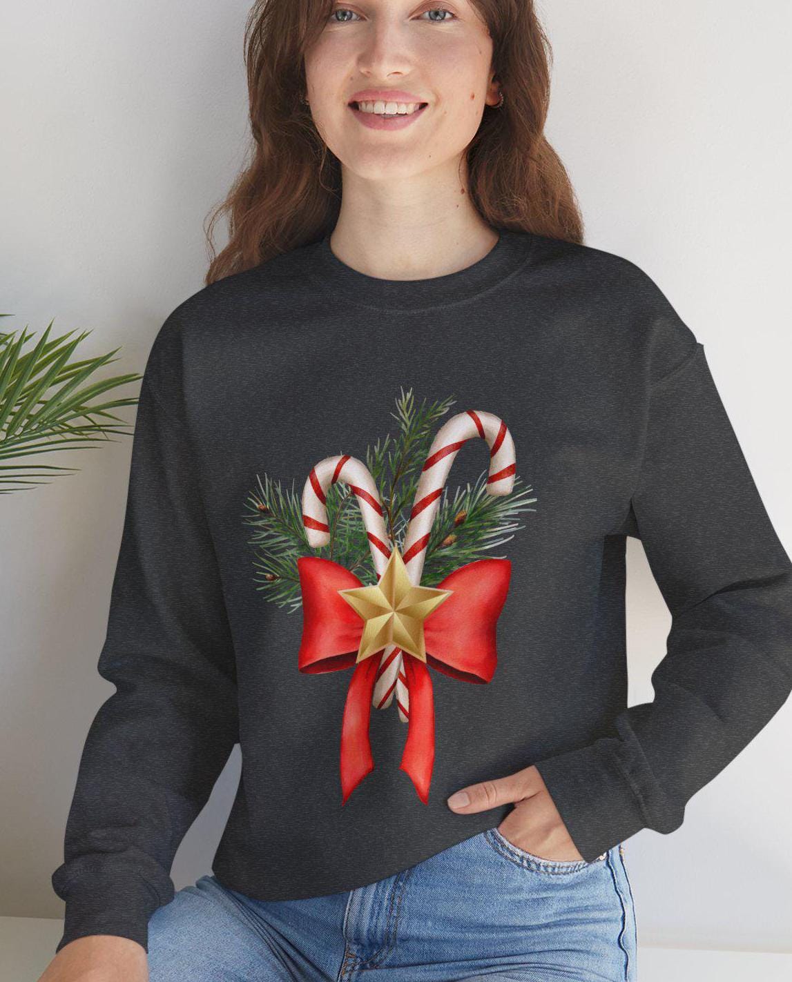 Christmas Bow Unisex Heavy Sweatshirt Gift For Girls, Mums Cute Sweater Young People Crochet Design Sweater Outdoor von WebserviceArt