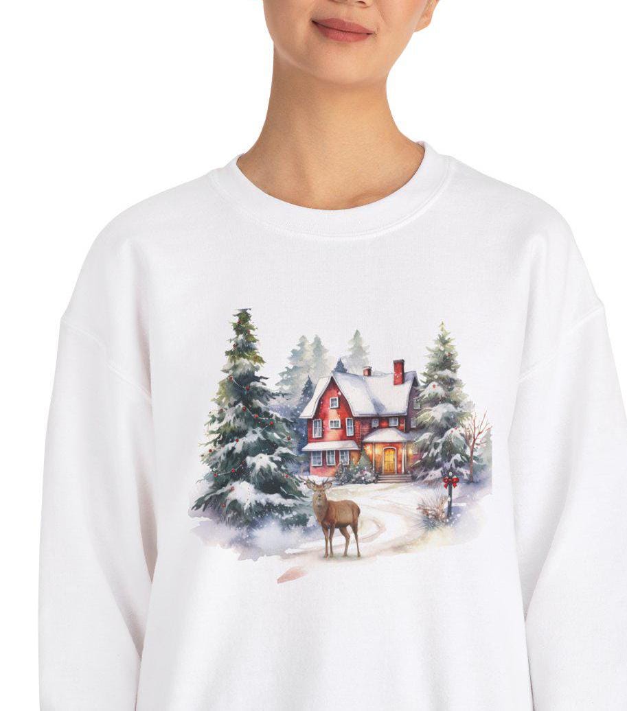 Winter Landscape Unisex Sweatshirt Gift For Girls, Mums Deer Christmas Cute Sweater Young People Outdoor Clothes von WebserviceArt