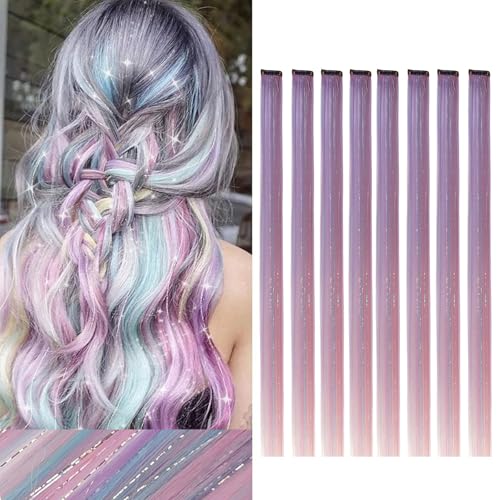 Webshaiy 10pcs Hair Tinsel Glitzer Haarsträhnen Clip In Hair Extensions,Mehrfarbig 55cm glitzersträhnen für haare lametta zum Frauen/Mädchen/Kinder Flechten Haar Lametta Festival Cosplay Party Zubehör von Webshaiy