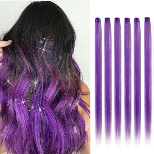 Webshaiy 10pcs Hair Tinsel Glitzer Haarsträhnen Clip In Hair Extensions, Lila 55cm glitzersträhnen für haare lametta zum Frauen/Mädchen/Kinder Flechten Haar Lametta Festival Cosplay Party Zubehör von Webshaiy