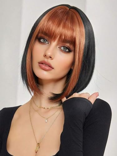Webshaiy Perücke Damen Glatte Bob Black Perücken mit Ginger Pony, Kurze Perücke mit Kopfhaut nachahmen Perrücke für Frauen, Natural Synthetic Hair Wig for Women Täglich Kostüm Party Cosplay Halloween Webshaiy Perücke Damen Glatte Bob Black Perücken mit Ginger Pony, Kurze Perücke mit Kopfhaut nachahmen Perrücke für Frauen, Natural Synthetic Hair Wig for Women Täglich Kostüm Party Cosplay Halloween von Webshaiy