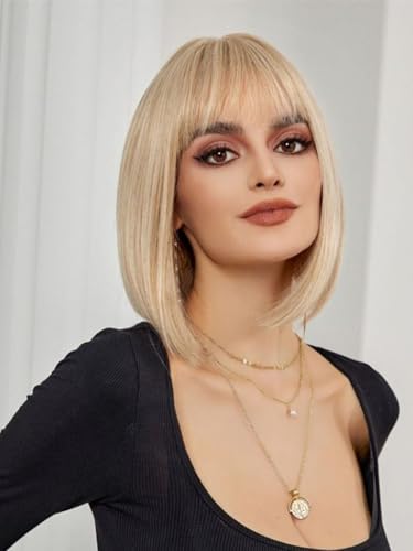 Webshaiy Perücke Damen Glatte Bob Perücken mit Pony, Kurze Blonde Perücke mit Kopfhaut nachahmen Perrücke für Frauen, Natural Synthetic Hair Wig for Women Täglich Kostüm Party Cosplay Halloween Webshaiy Perücke Damen Glatte Bob Perücken mit Pony, Kurze Blonde Perücke mit Kopfhaut nachahmen Perrücke für Frauen, Natural Synthetic Hair Wig for Women Täglich Kostüm Party Cosplay Halloween von Webshaiy