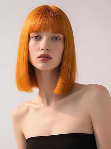 Webshaiy Perücke Damen Glatte Bob Perücken mit Pony, Kurze Orange Perücke mit Kopfhaut nachahmen Perrücke für Frauen, Natural Synthetic Hair Wig for Women Täglich Kostüm Party Cosplay Halloween Webshaiy Perücke Damen Glatte Bob Perücken mit Pony, Kurze Orange Perücke mit Kopfhaut nachahmen Perrücke für Frauen, Natural Synthetic Hair Wig for Women Täglich Kostüm Party Cosplay Halloween von Webshaiy