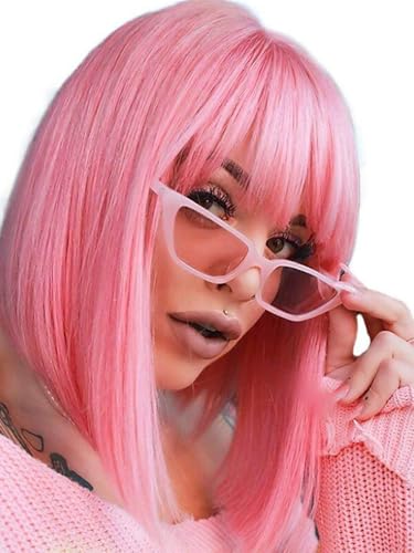 Webshaiy Perücke Damen Glatte Bob Perücken mit Pony, Kurze Pink Perücke mit Kopfhaut nachahmen Perrücke für Frauen, Natural Synthetic Hair Wig for Women Täglich Kostüm Party Cosplay Halloween Webshaiy Perücke Damen Glatte Bob Perücken mit Pony, Kurze Pink Perücke mit Kopfhaut nachahmen Perrücke für Frauen, Natural Synthetic Hair Wig for Women Täglich Kostüm Party Cosplay Halloween von Webshaiy