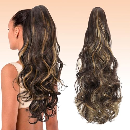 Webshaiy Ponytail Extension Pferdeschwanz Haarteil, Lange Wellig Pferdeschwanz Zopf Extension Synthetik Haarverlängerung Claw Clip in Haarteil Ponytail für Damen 55cm Brown & Auburn Blonde Highlight Webshaiy Ponytail Extension Pferdeschwanz Haarteil, Lange Wellig Pferdeschwanz Zopf Extension Synthetik Haarverlängerung Claw Clip in Haarteil Ponytail für Damen 55cm Brown & Auburn Blonde Highlight von Webshaiy
