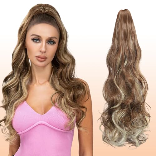 Webshaiy Ponytail Extension Pferdeschwanz Haarteil, Lange Wellig Pferdeschwanz Zopf Extension Synthetik Haarverlängerung Claw Clip in Haarteil Ponytail für Damen 55cm Hellbraune & Blonde Highlights Webshaiy Ponytail Extension Pferdeschwanz Haarteil, Lange Wellig Pferdeschwanz Zopf Extension Synthetik Haarverlängerung Claw Clip in Haarteil Ponytail für Damen 55cm Hellbraune & Blonde Highlights von Webshaiy