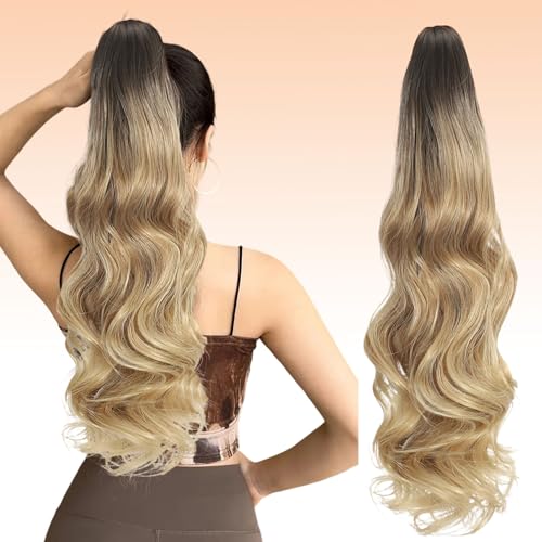 Webshaiy Ponytail Extension Pferdeschwanz Haarteil, Lange Wellig Pferdeschwanz Zopf Extension Synthetik Haarverlängerung Claw Clip in Haarteil Ponytail für Damen 55cm Ombre Braun Goldblond Webshaiy Ponytail Extension Pferdeschwanz Haarteil, Lange Wellig Pferdeschwanz Zopf Extension Synthetik Haarverlängerung Claw Clip in Haarteil Ponytail für Damen 55cm Ombre Braun Goldblond von Webshaiy
