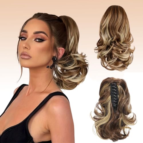 Webshaiy Short Ponytail Extension Pferdeschwanz Verlängerung 30cm Kurz Klaue Clip Pferdeschwanz Haarverlängerungen Wellig Haarverlängerungen Synthetisches Haarteil für Frauen Brown & Blonde Highlight Webshaiy Short Ponytail Extension Pferdeschwanz Verlängerung 30cm Kurz Klaue Clip Pferdeschwanz Haarverlängerungen Wellig Haarverlängerungen Synthetisches Haarteil für Frauen Brown & Blonde Highlight von Webshaiy
