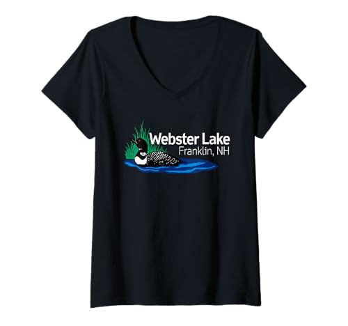 Damen Webster Lake Loon auf dem See T-Shirt mit V-Ausschnitt Damen Webster Lake Loon auf dem See T-Shirt mit V-Ausschnitt von Webster Lake Association