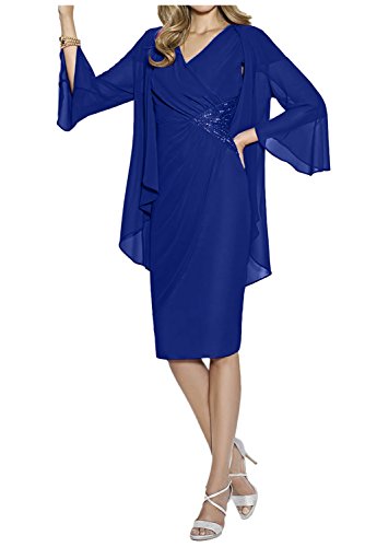 Wecharm Damen Festlich Neu V-Neck Chiffon Paillette Cocktailkleider Knielang Abiballkleider Abendkleider mit Jacke-42-Royalblau von Wecharm