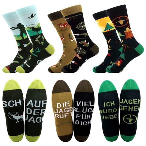 WeciBor Bunt Lustige Herren Socken Neuheit Verrückte Witzige Coole mit Jagd Motiv Baumwolle Socken, 3 Paar, Größe 47-50 von WeciBor