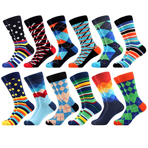 WeciBor Bunt Lustige Herren Socken, 12 Paar Mehrfarbig Geometrisch, Größe 47-50 von WeciBor