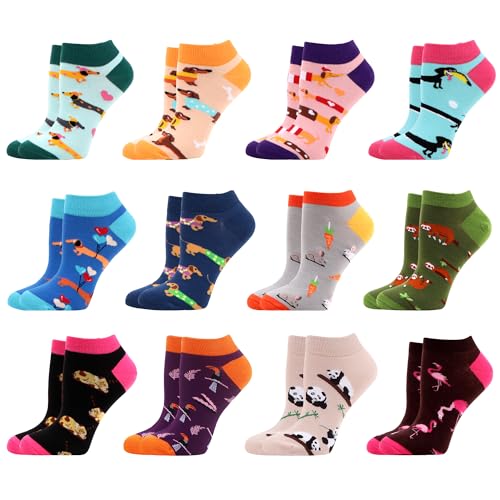 WeciBor Damen Lustige Bunt Baumwolle Sneaker Kurze Socken 12 Paar, Größe 35-38 von WeciBor