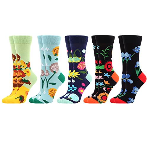 WeciBor Damen Lustige Bunte Socken(Größe 39-42, 5 Paare - Bunten Blume Motiv) von WeciBor