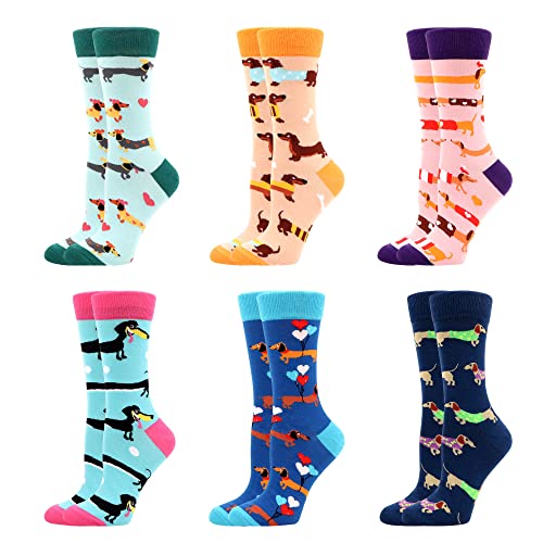 WeciBor Damen Lustige Bunte Socken(Größe 39-42,6 Paare Mehrfarbig Dackel) von WeciBor