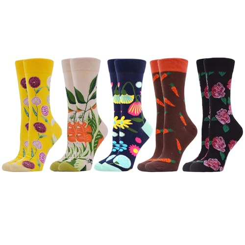 WeciBor Damen Lustige Bunte Socken 5 Paare - Blumen pflanzen，Größe 35-38 von WeciBor