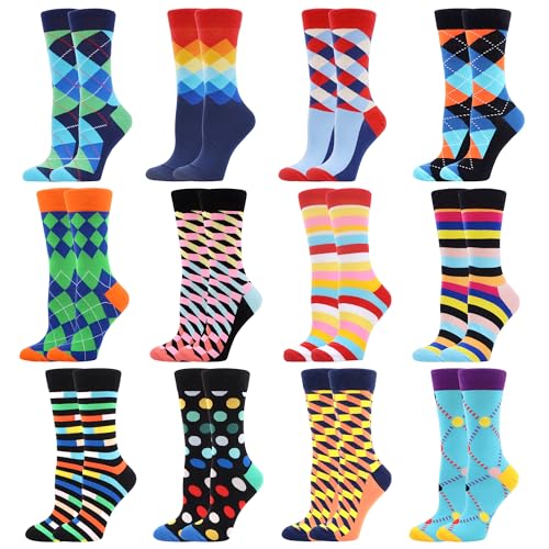 WeciBor Damen Lustige Bunte Socken, 12 Paar Mehrfarbig Geometrisch, Größe 39-42 von WeciBor