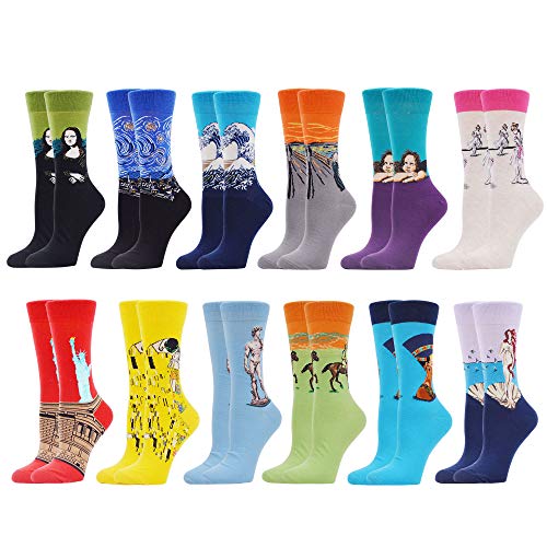 WeciBor Damen Lustige Bunte Socken (Größe 39-42,12 Paar Ölgemälde 1) von WeciBor