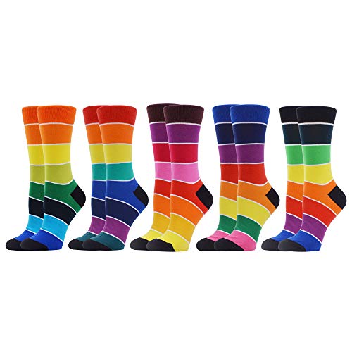 WeciBor Damen Lustige Bunte Socken, 5 Paar Regenbogen Gestreift, Größe 39-42 von WeciBor