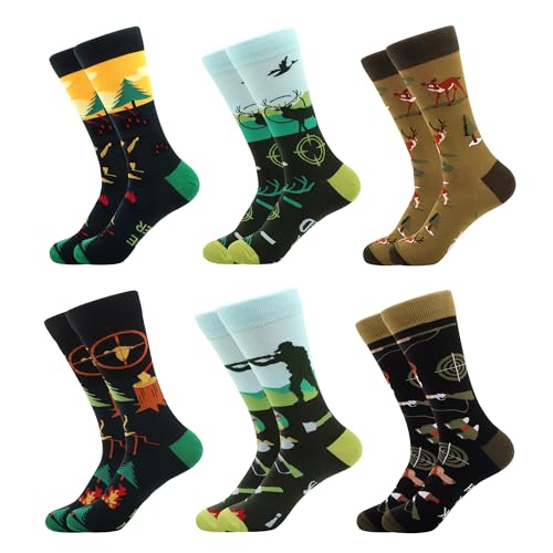 WeciBor Herren Bunt Beiläufig Jagd Gemusterte Socken Gekämmte Baumwolle Lustig Neuheit Crew Socken 6 Paar, Größe 47-50 von WeciBor