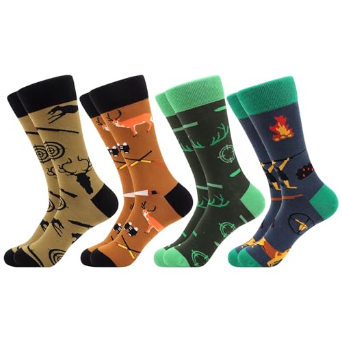 WeciBor Herren Bunt Beiläufig Jagd Gemusterte Socken Gekämmte Baumwolle Lustig Neuheit Crew Socken 4 Paar, Größe 47-50 von WeciBor