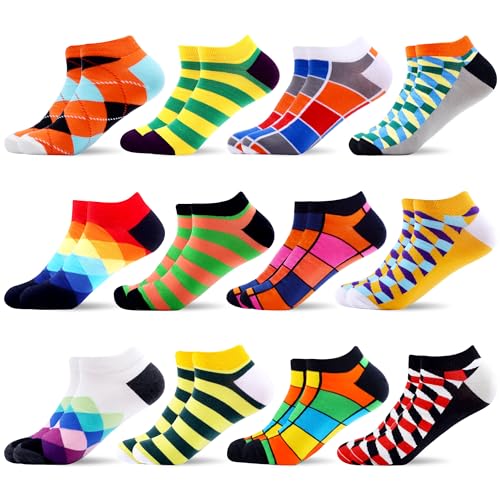 WeciBor Herren Bunt Lustige Baumwolle Sneaker Kurze Socken 12 Paar, Größe 39-42 von WeciBor