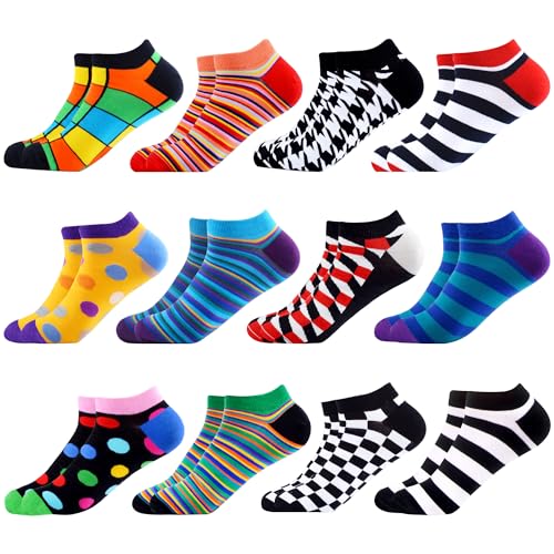 WeciBor Herren Bunt Lustige Baumwolle Sneaker Kurze Socken 12 Paar, Größe 39-42 von WeciBor
