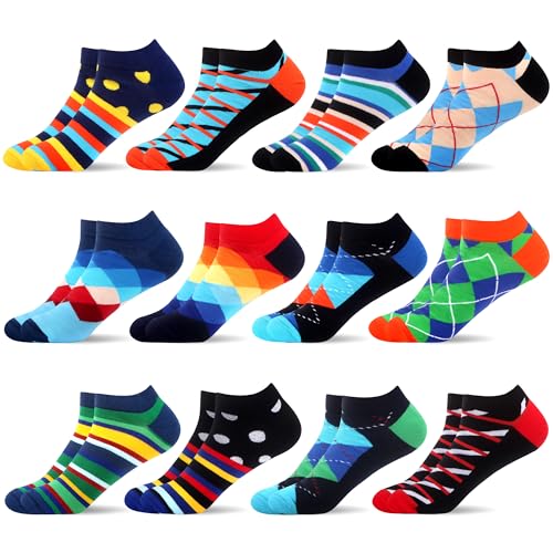 WeciBor Herren Bunt Lustige Baumwolle Sneaker Kurze Socken 12 Paar, Größe 43-46 von WeciBor