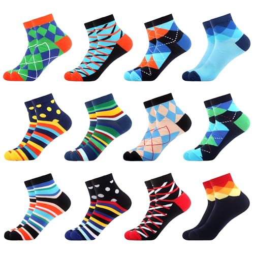 WeciBor Herren Bunt Lustige Quarter Socken aus Baumwolle 12 Paar, Größe 43-46 von WeciBor