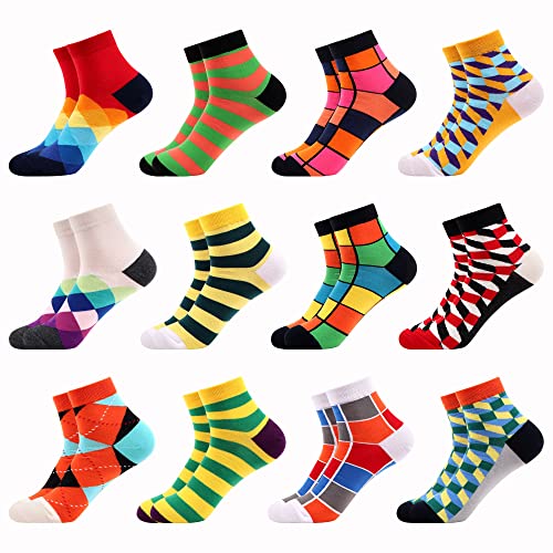 WeciBor Herren Bunt Lustige Quarter Socken aus Baumwolle 12 Paar, Größe 43-46 von WeciBor