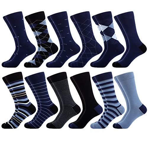 WeciBor Herren Gekämmte Baumwolle ohne Naht Komfort Atmungsaktive Blau Navy Business Socken 12 Paar - Größe 47-50 von WeciBor