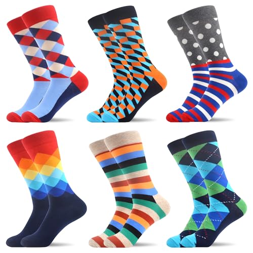 WeciBor Herren lustige Bunte Coole mit Geometrie Motiv Socken 6 Paar, Größe 43-46 von WeciBor