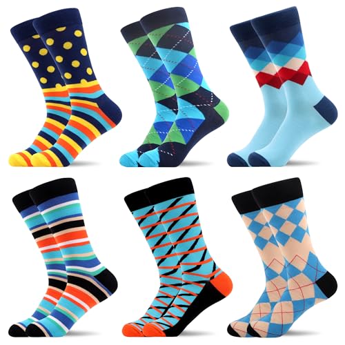 WeciBor Herren lustige Bunte Coole mit Geometrie Motiv Socken 6 Paar, Größe 43-46 von WeciBor