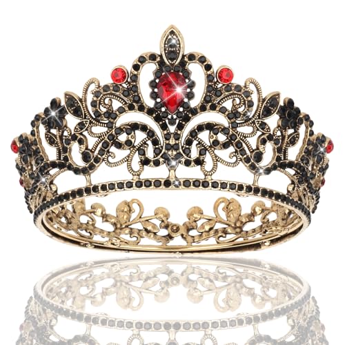 Wecoe Kleine Krone Tiara für Blumensträuße Mini Geburtstag Krone Kuchen Dekorationen Hochzeit Haarschmuck Ornamente Geschenke, schwarz / rot, Einheitsgröße von Wecoe
