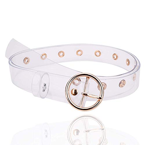 WedDecor 25MM Breit Klar Transparent PVC Damen Joker Harz Gürtel Gold Öse Ösen Rund Form Schnalle Freizeit Korsett Taille Gürtel Kristall Bund für Damen Jeans Hochzeit Party - Gelbgolden Kreis, 109cm von WedDecor