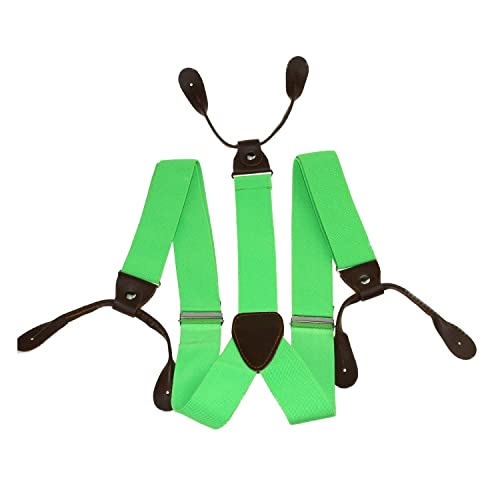 WedDecor 25mm Hosenträger Elastisch Verstellbar Leder Knopf Löcher Solid Y-Form Hose Rutschfeste Verriegelung Stark Clips Schlaufen Herren Damen Mode Zubehör - Grün, 44" von WedDecor