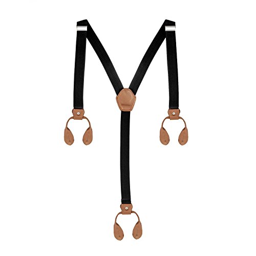 WedDecor 25mm Hosenträger Elastisch Verstellbar Leder Knopf Löcher Solid - Y-Form Hose Rutschfeste Verriegelung Stark Clips Schlaufen â€“ Männern Frauen Mode Zubehör für Hochzeit, Party - Schwarz von WedDecor