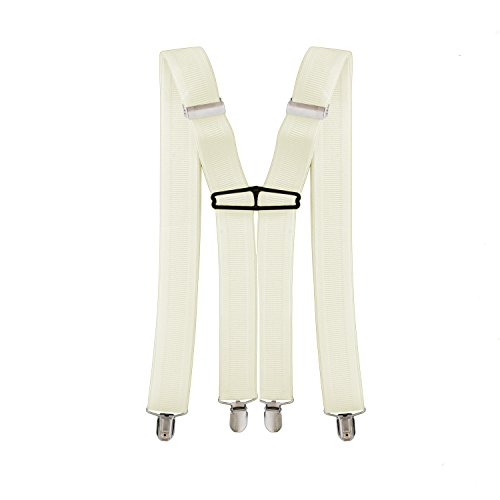 WedDecor 35mm Elastisch Herren Hosenträger X Rücken Rutschfeste Verriegelung Stark Clip Auf Schlaufen Verstellbar Hosenträger Hose Mode Zubehör für Formelle & Freizeit Outfits, Elfenbein von WedDecor