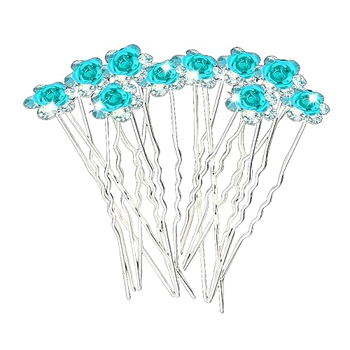 WedDecor 5pcs Türkis Hochzeit Haarnadeln mit Kristall Rose Blume Design & Strass Versilbert Braut Haar Clips Zubehör für Damen Hochzeit & Mädchen Brautjungfern Ball von WedDecor