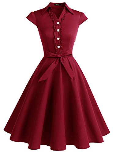 Wedtrend Damen 50er Vintage Retro Rockabilly Swing Kleid Kurzer Ärmel Cocktailkleider WTP10007DarkRed3XL von Wedtrend