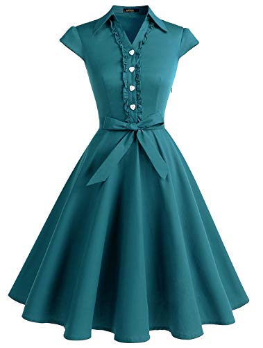 Wedtrend Damen 50er Vintage Retro Rockabilly Swing Kleid Karo Kurzer Ärmel Cocktailkleider WTP10007 PeacockGreen XL von Wedtrend