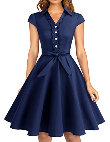 Wedtrend Damen 50er Vintage Retro Rockabilly Swing Kleid Kurzer Ärmel Cocktailkleider WTP10007Navy3XL von Wedtrend