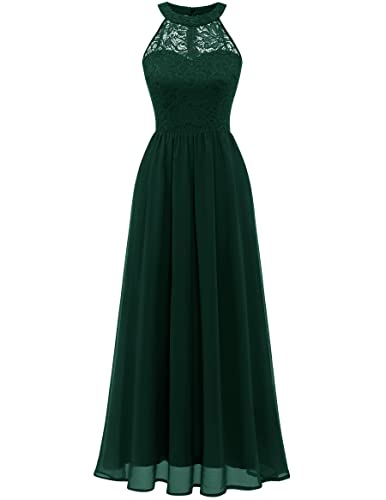 Wedtrend Damen Spitzenkleid Brautjungfer Kleid Lang Chiffon Abendkleid Party Cocktailkleid Neckholder Sommerkleid Dunkelgrün WT0201 DarkGreen S von Wedtrend