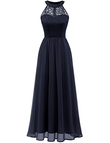 Wedtrend Damen Brautjungfer Kleid Lang Chiffon Abendkleid Party Brautjungfernkleider Neckholder Sommerkleid Marineblau WT0201 Navy S von Wedtrend