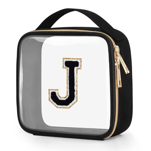 Wedama Kulturbeutel, transparent, TSA-geprüft, PVC, transparente Make-up-Tasche mit Griffen, Chenille-Buchstabe, Damen-Kosmetiktasche, große Öffnung, Reisetasche, Flughafen-Tasche für Reisen, von Wedama